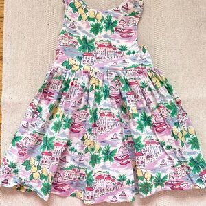 Mini Boden Italy Cross Back Dress Girls Sz 3-4 Years Italian Riviera Positano